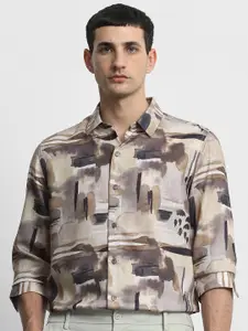 Mufti Men Slim Fit Abstract Printed Spread Collar Casual Shirt