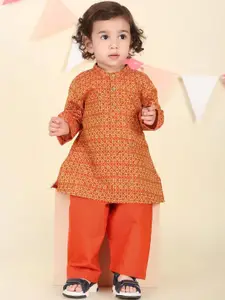 Fabindia Boys Ethnic Motifs Printed Pure Cotton Straight Kurta With Trousers