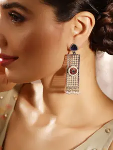 Priyaasi Silver Plated Artificial Stones and Beads Studded Oxidised Drop Earrings
