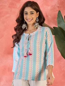 all about you Women Print Tie-Up Neck Cotton Top
