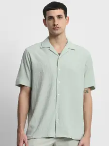 Mufti Men Relaxed Fit Textured Cuban Collar Casual Shirt