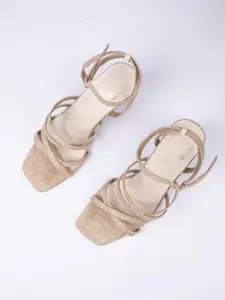 Schon Zapato Women Textured Block Jute Circular Heel with Buckle