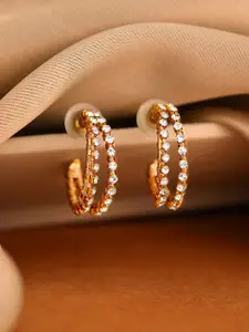 Priyaasi Gold Plated Artificial Stones and Beads Studded Circular Half Hoop Earrings