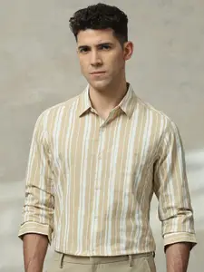 Mufti Men Slim Fit Vertical Striped Spread Collar Casual Shirt