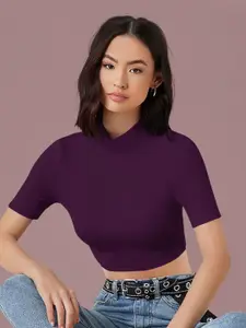 Dream Beauty Fashion Solid Round Neck Short Sleeves Crop Top