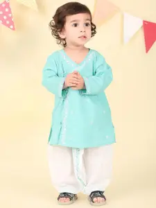 Fabindia Boys Floral Embroidered Angrakha Pure Cotton Kurta With Dhoti Pants