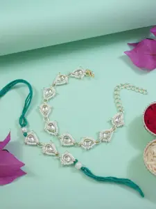 I Jewels 2 Pieces Kundan Pearls Hanging Bhaiya Bhabhi Lumba Rakhi Bracelet