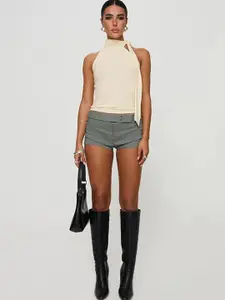 MIAKEE Women Scarf neck Solid Fitted Top