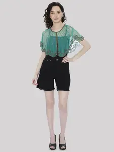 HAUTEMODA Women Flared Sleeve Net Shrug