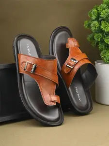 IVRAH Men Tan Synthetic Comfort Sandals With Buckles Detail