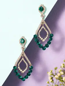 Priyaasi Silver Plated Crystals Studded Geometric Drop Earrings