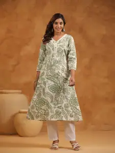 FILO HEVIS Floral Printed Cotton A-Line Kurta