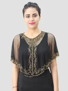 HAUTEMODA Women Embellished Net Poncho Cap Net Shrug