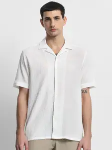 Mufti Men Relaxed Fit Textured Cuban Collar Casual Shirt