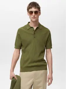 MANGO MAN Rib Knit Polo Collar T-shirt