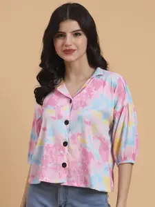 DressBerry Women Classic Boxy Fit Abstract Printed Cuban Collar Casual Shirt