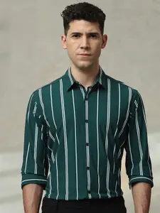 Mufti Men Slim Fit Vertical Striped Spread Collar Casual Shirt