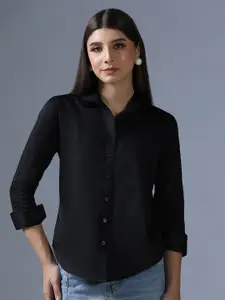 TAHVO Women Comfort Fit Solid Spread Collar Cotton Casual Shirt