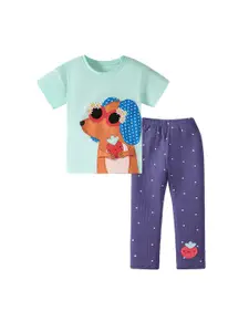 StyleCast x Revolte Girls Printed Pure Cotton T-shirt With Trousers