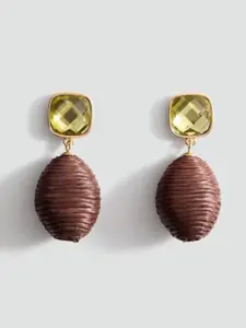 MANGO Combined Beaded Oval Drop Earrings