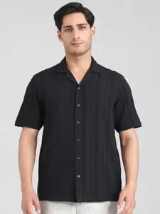 Mufti Men Relaxed Fit Textured Cuban Collar Cotton Casual Shirt