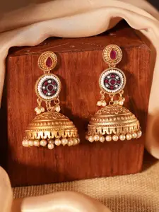 Priyaasi Gold Plated Kundan Studded Dome Shaped Jhumkas Earrings