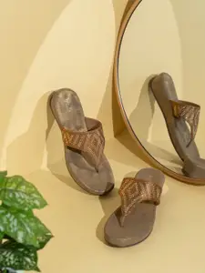 Inc 5 Ethnic Women Golden Ethnic Solid Round Toe Wedge Heel Sandals