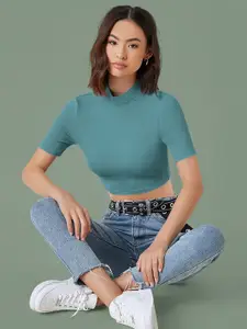 Dream Beauty Fashion Solid Round Neck Short Sleeves Crop Top