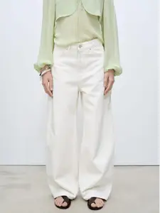 MANGO Women Pure Cotton High-Rise Balloon Jeans