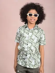 Crimsoune Club Boys Floral Printed Spread Collar Casual Shirt