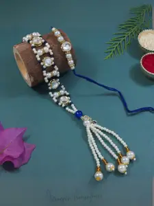 I Jewels 2 Pieces Kundan Pearls Hanging Bhaiya Bhabhi Lumba Rakhi Bracelet