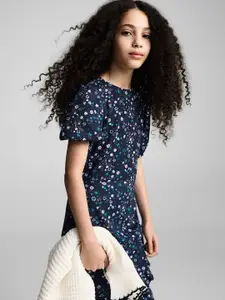 Mango Kids Girls Floral Print Puff Sleeve Ruffled A-Line Dress