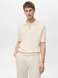 MANGO MAN Open Knit Polo Collar T-shirt