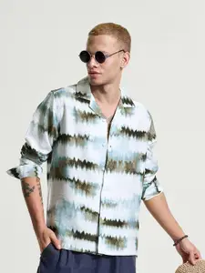 Snitch Men Classic Regular Fit Abstract Printed Cuban Collar Casual Shirt