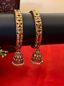 FASHION EMPIRE Set Of 2 Cubic Zirconia & American Diamond Studded Chumka Bangles