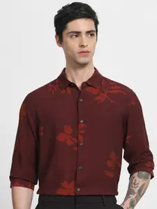 Mufti Men Slim Fit Floral Printed Spread Collar Casual Shirt