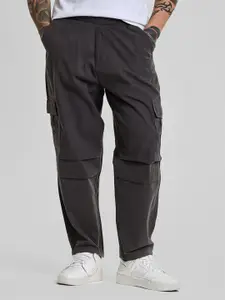 Snitch Men Charcoal Grey Relaxed Fit Cargo Trousers