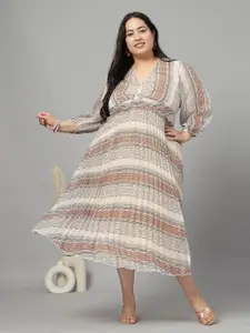 CURVE BY KASSUALLY Print Puff Sleeve Georgette Fit & Flare Midi Dress
