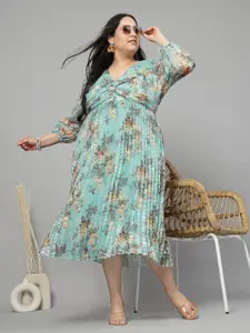 CURVE BY KASSUALLY Women Plus Size  Floral Print Georgette Fit & Flare Midi Dress