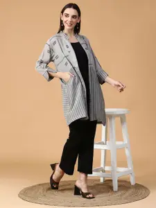 Tiara Geometric Printed Cotton Mandarin Collar Shrug