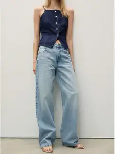 MANGO Women Mid-Rise Pure Cotton Light Fade Straight Fit Jeans