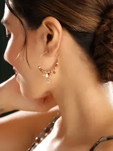 Priyaasi Gold Plated Artificial Stones and Beads Studded Contemporary Drop Earrings