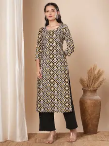 FASHOR Ethnic Motifs Printed Round Neck Straight Kurta