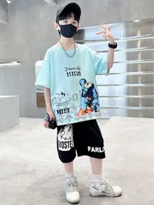 StyleCast x Revolte Boys Printed Pure Cotton T-shirt With Shorts