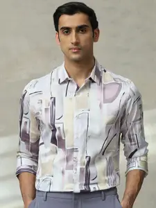Mufti Men Slim Fit Abstract Printed Spread Collar Cotton Casual Shirt