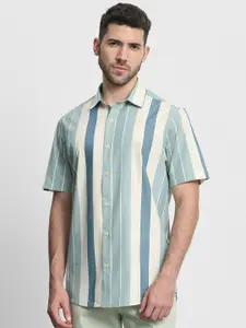 Mufti Men Vertical Striped Spread Collar Cotton Casual Shirt