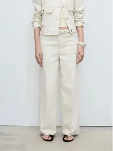 MANGO Women Wide Leg Pure Cotton Jeans with Belt