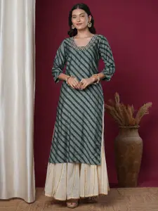 FASHOR Leheriya Printed Gotta Patti Silk Straight Kurta