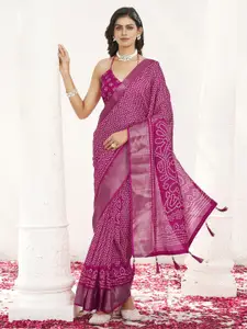 Tikhi Imli Bandhani Print Woven Design Ready to Wear Saree With Unstitched Blouse Piece