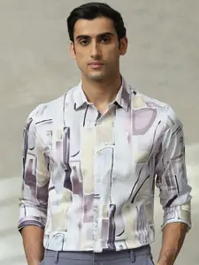 Mufti Men Slim Fit Abstract Printed Spread Collar Cotton Casual Shirt